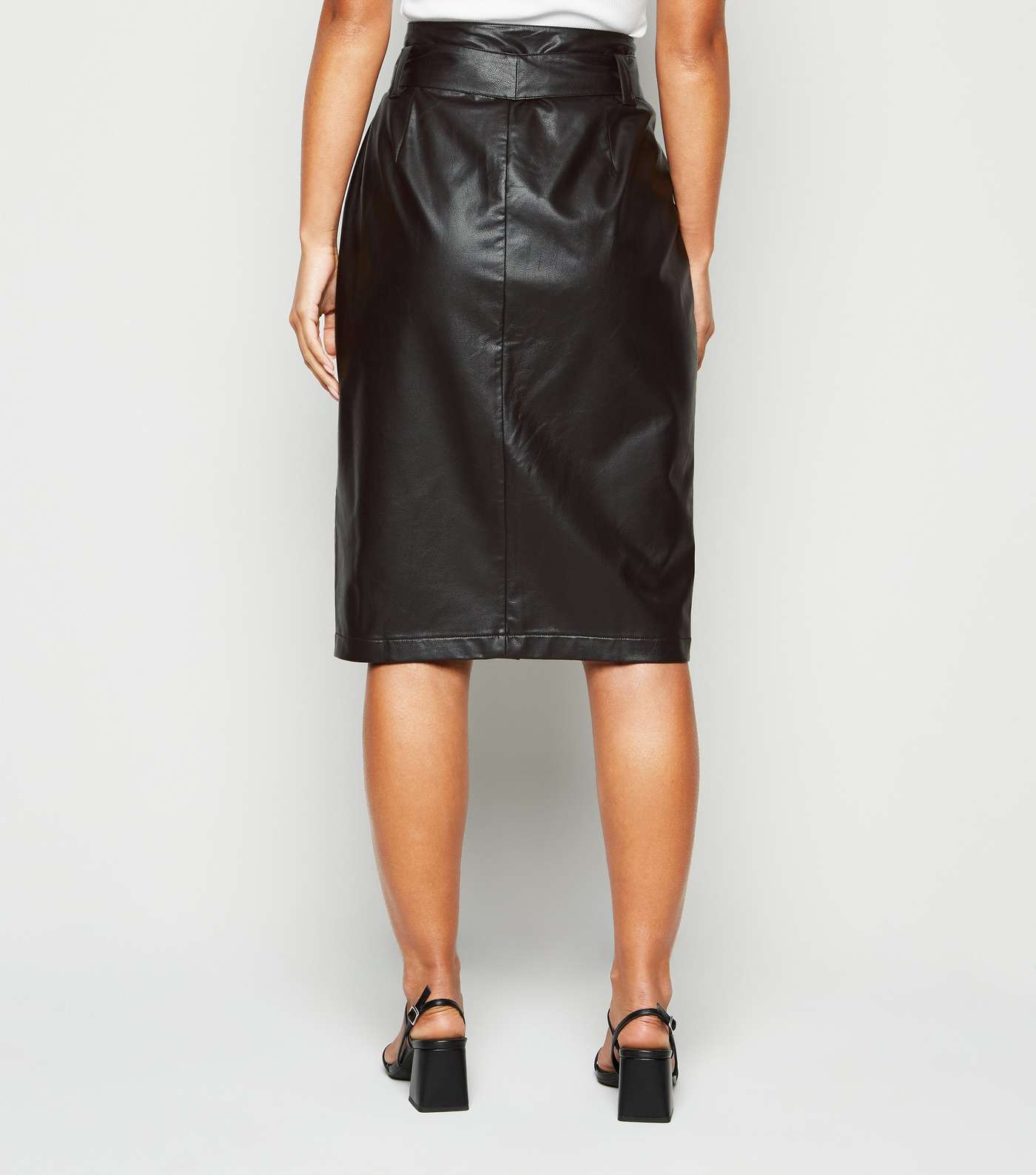 Petite Black Leather-Look Belted Pencil Skirt Image 3