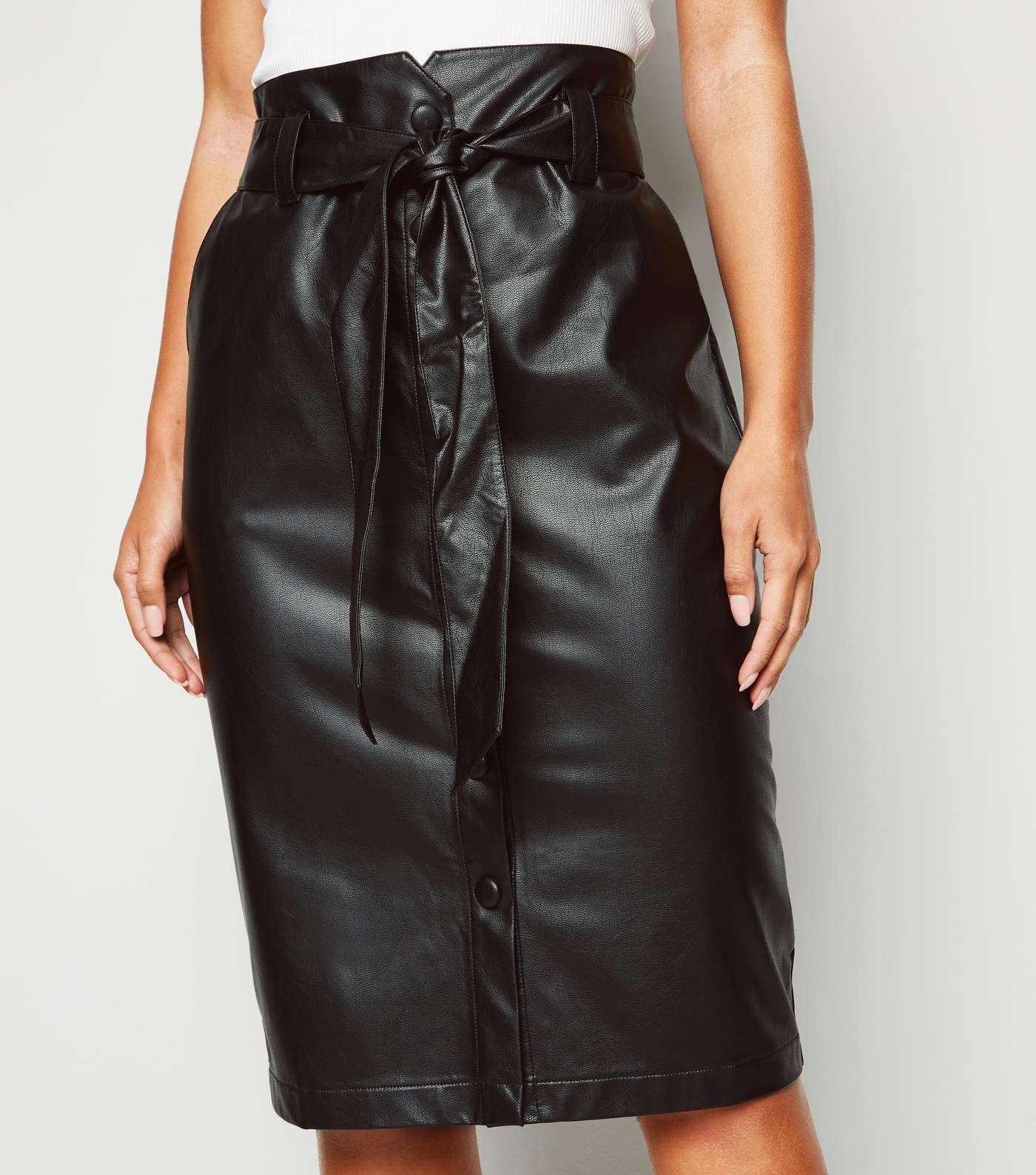 Petite Black Leather-Look Belted Pencil Skirt Image 5