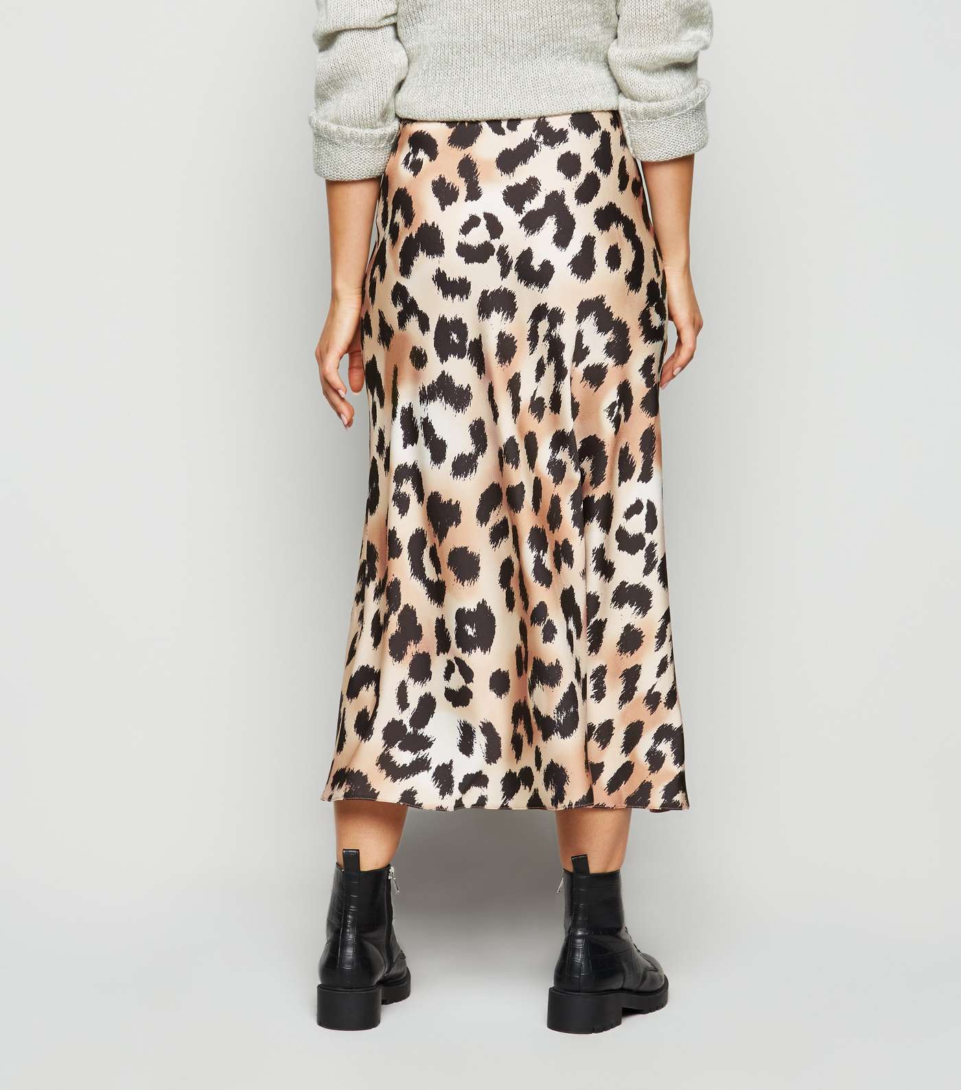 Petite Brown Leopard Print Satin Midi Skirt Image 3