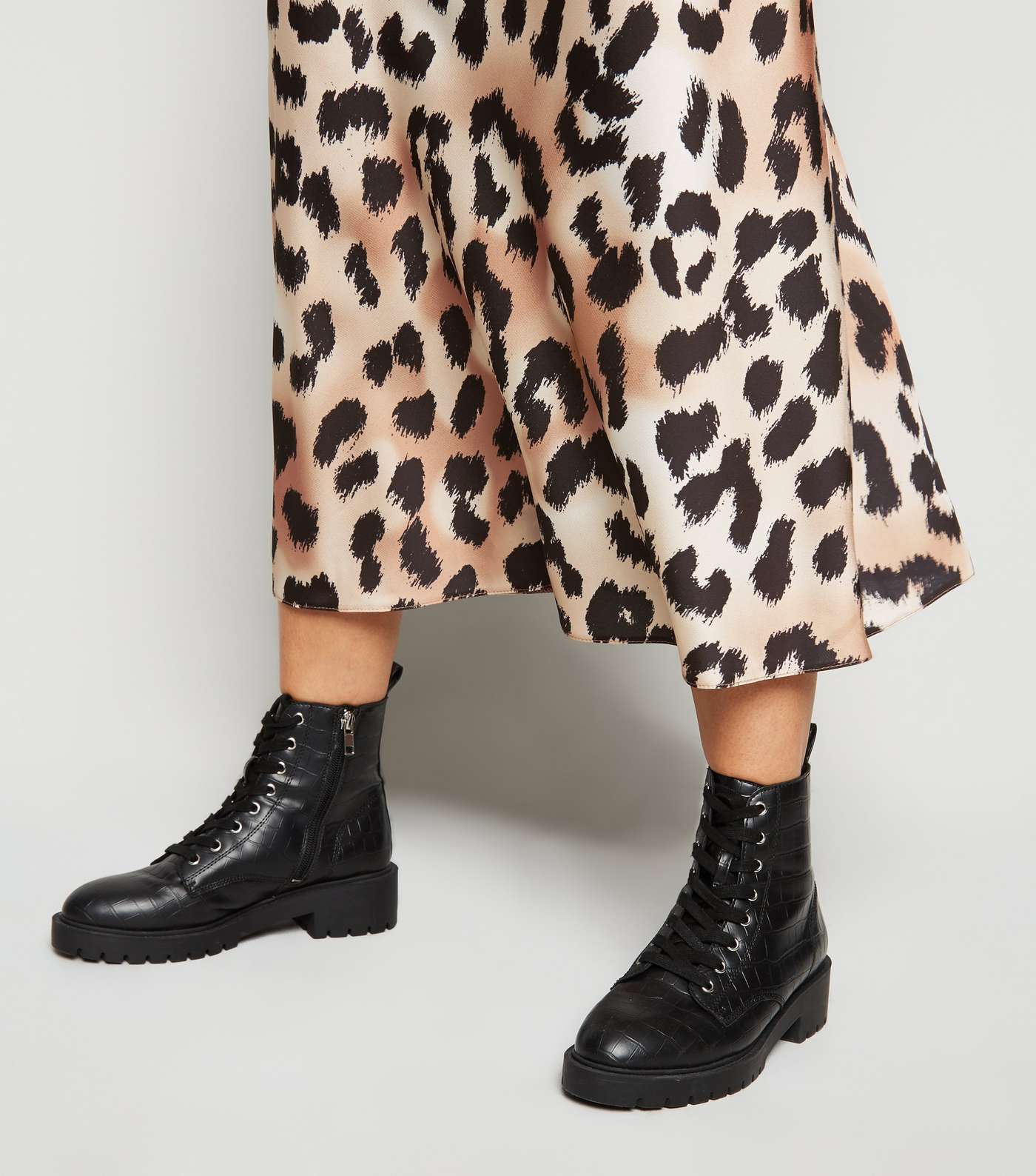 Petite Brown Leopard Print Satin Midi Skirt Image 5