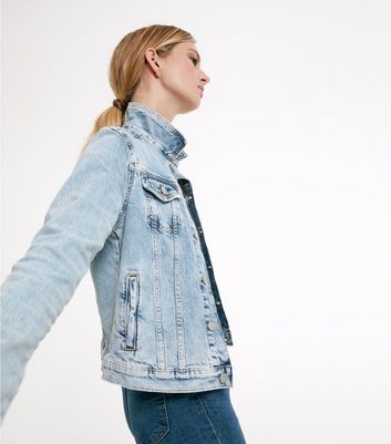 Tall Blue Bleach Wash Boxy Denim Jacket 