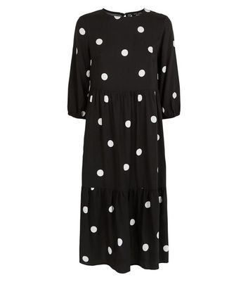 new look tiered midaxi smock dress in polka dot