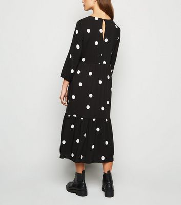 new look tiered midaxi smock dress in polka dot