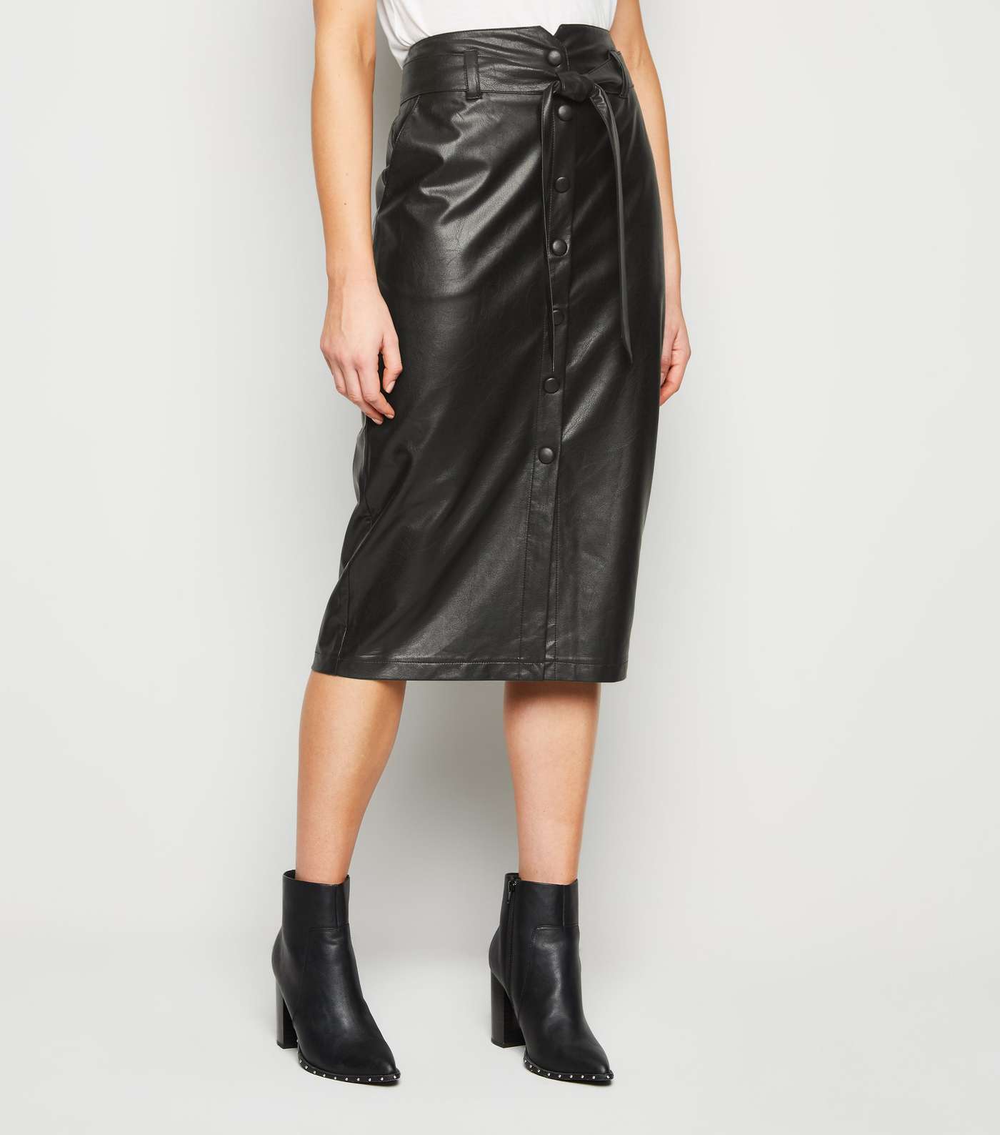 Tall Black Leather-Look High Waist Pencil Skirt  Image 2