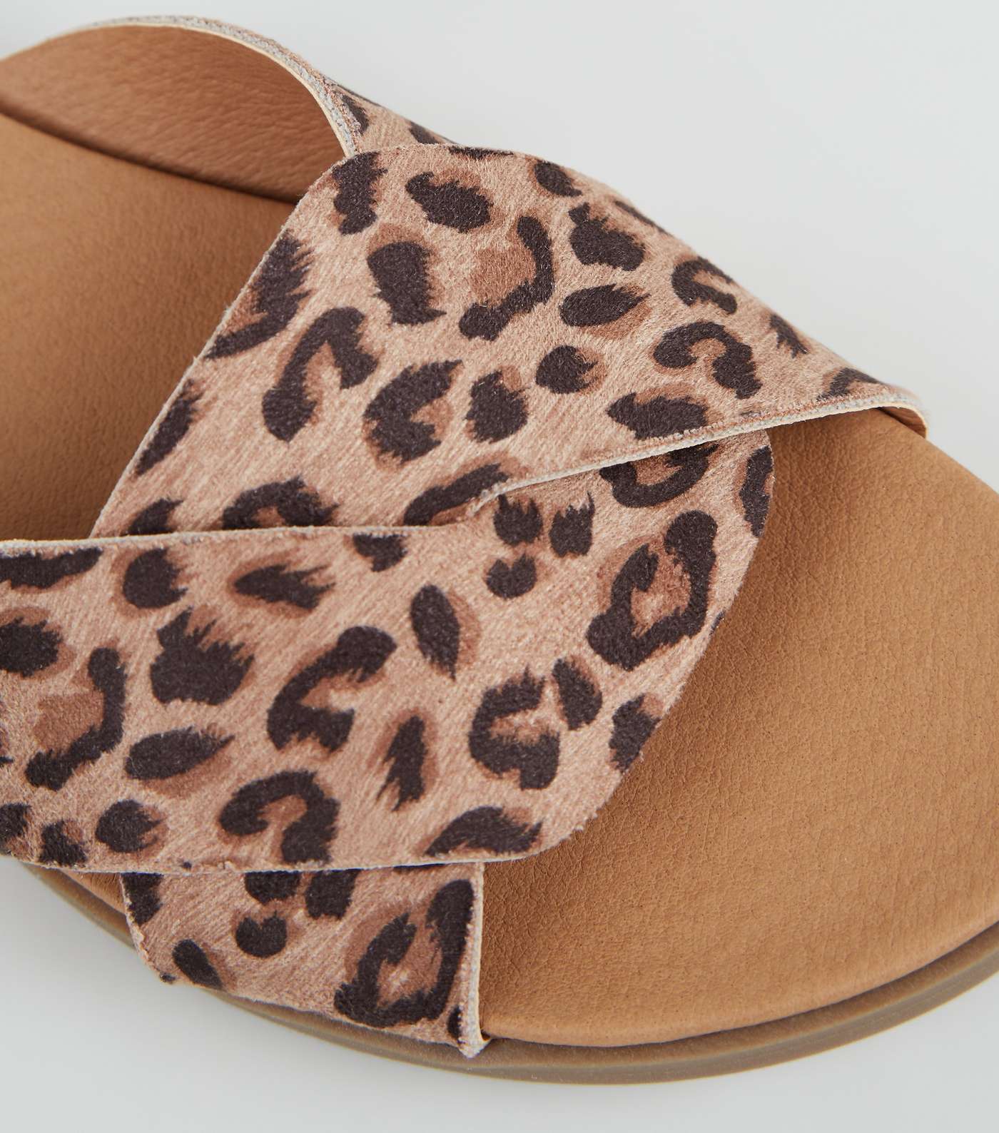 Wide Fit Stone Leopard Print Footbed Sliders Image 3