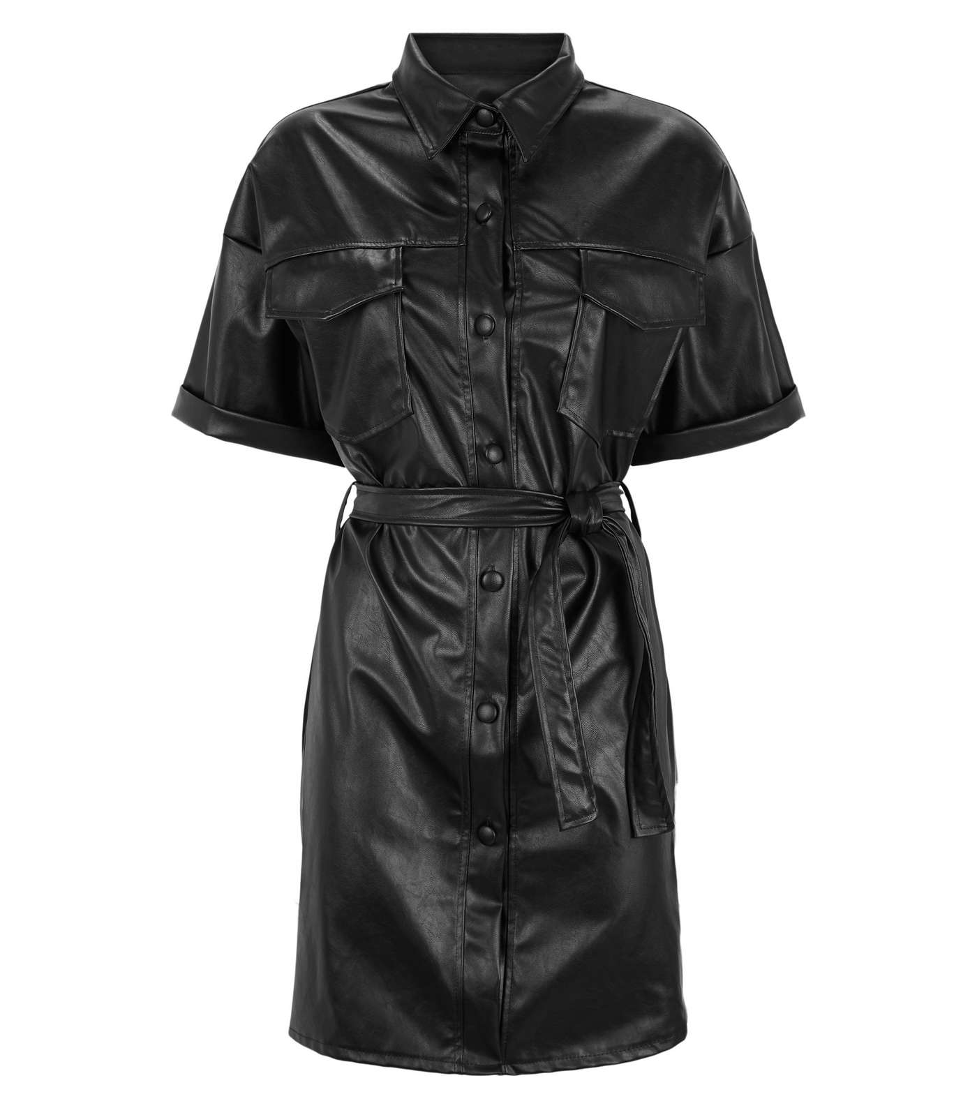Cameo Rose Black Leather-Look Utility Shirt Dress Image 4