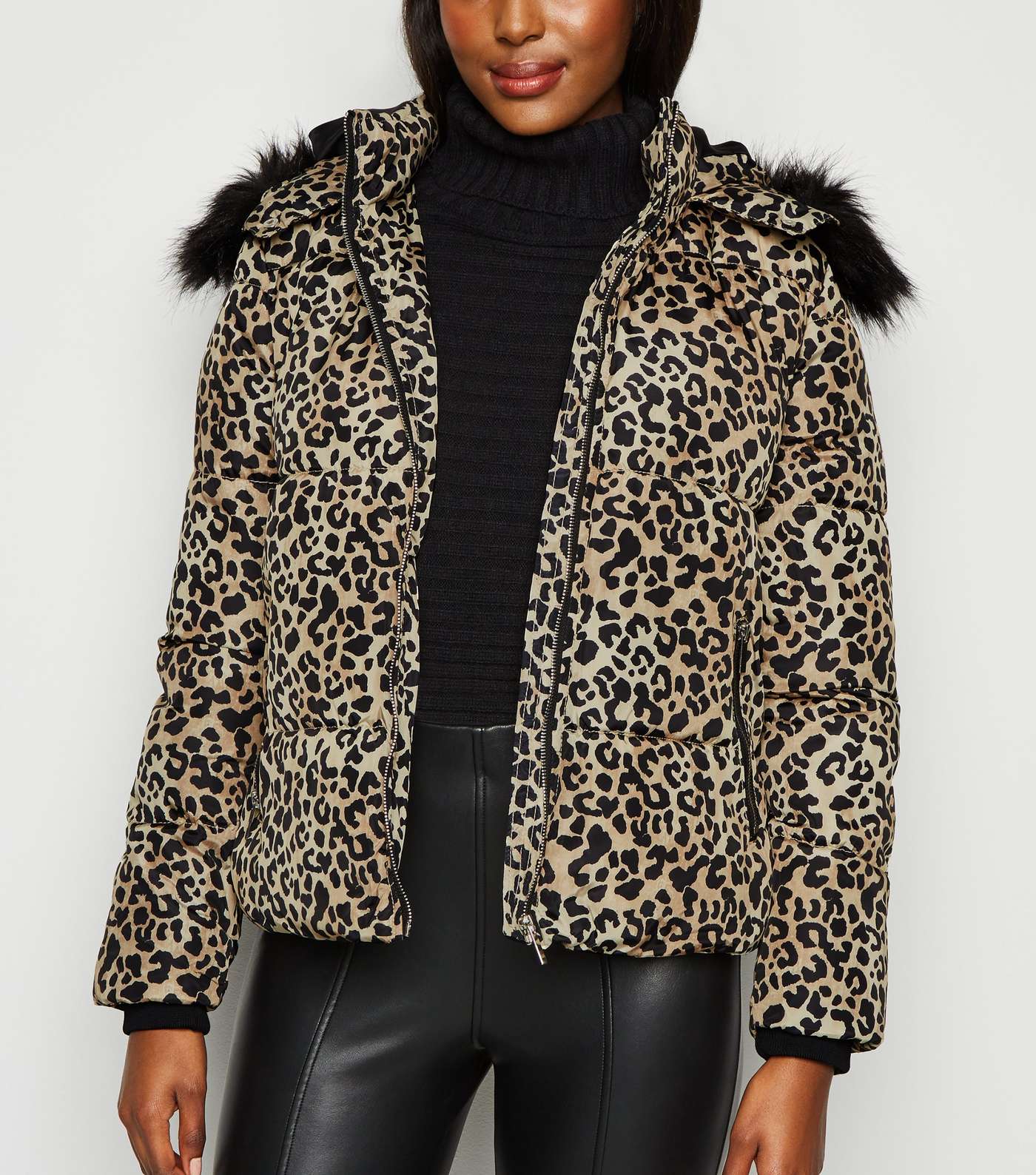 Cameo Rose Brown Leopard Print Puffer Jacket