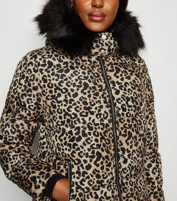 Cameo Rose Brown Leopard Print Puffer Jacket | New Look