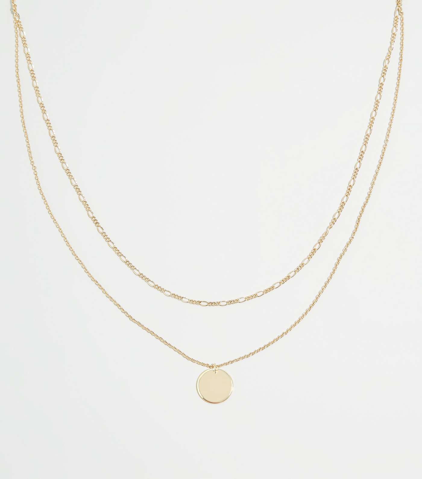 Gold Disc Pendant Layered Necklace 