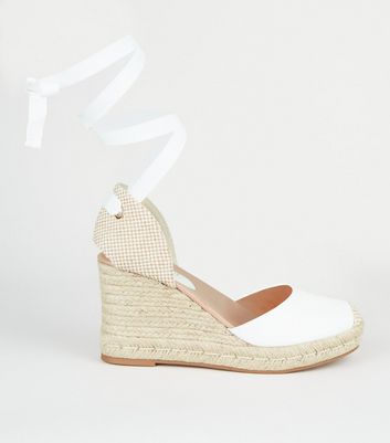 White Leather-Look Ankle Tie Espadrille 
