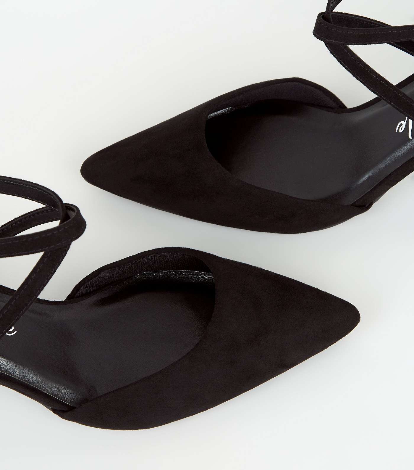 Black Suedette Cross Strap Flared Heel Court Shoes Image 3