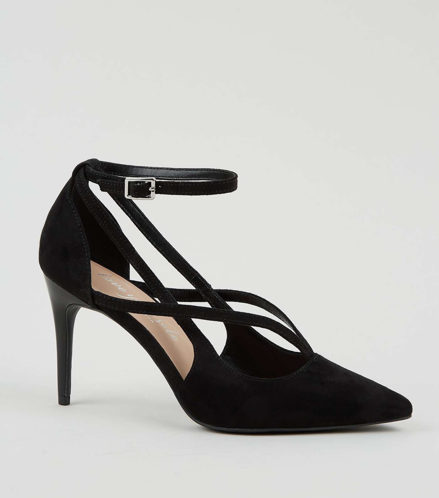 Black Suedette Strappy Stiletto Court Shoes