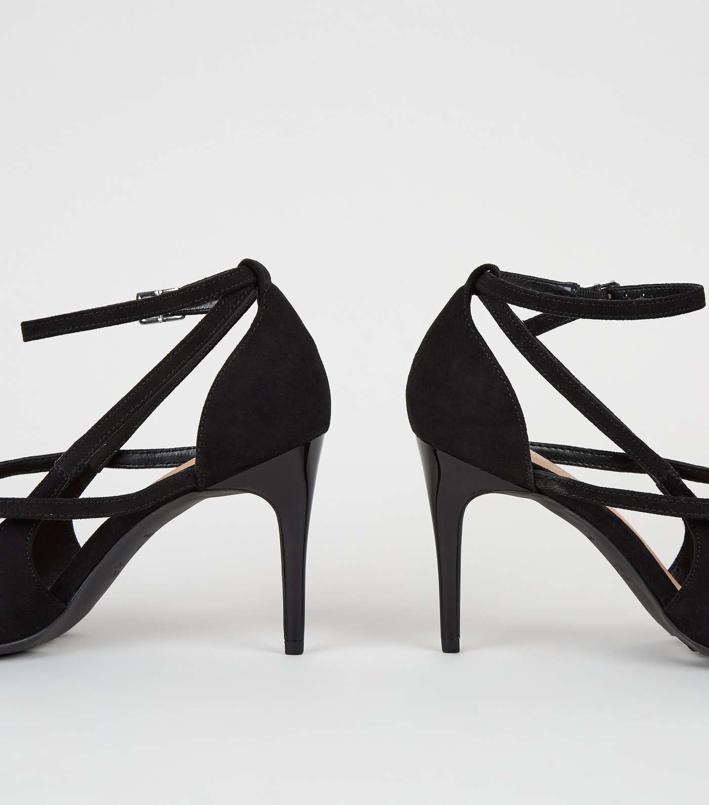 Black Suedette Strappy Stiletto Court Shoes Image 3