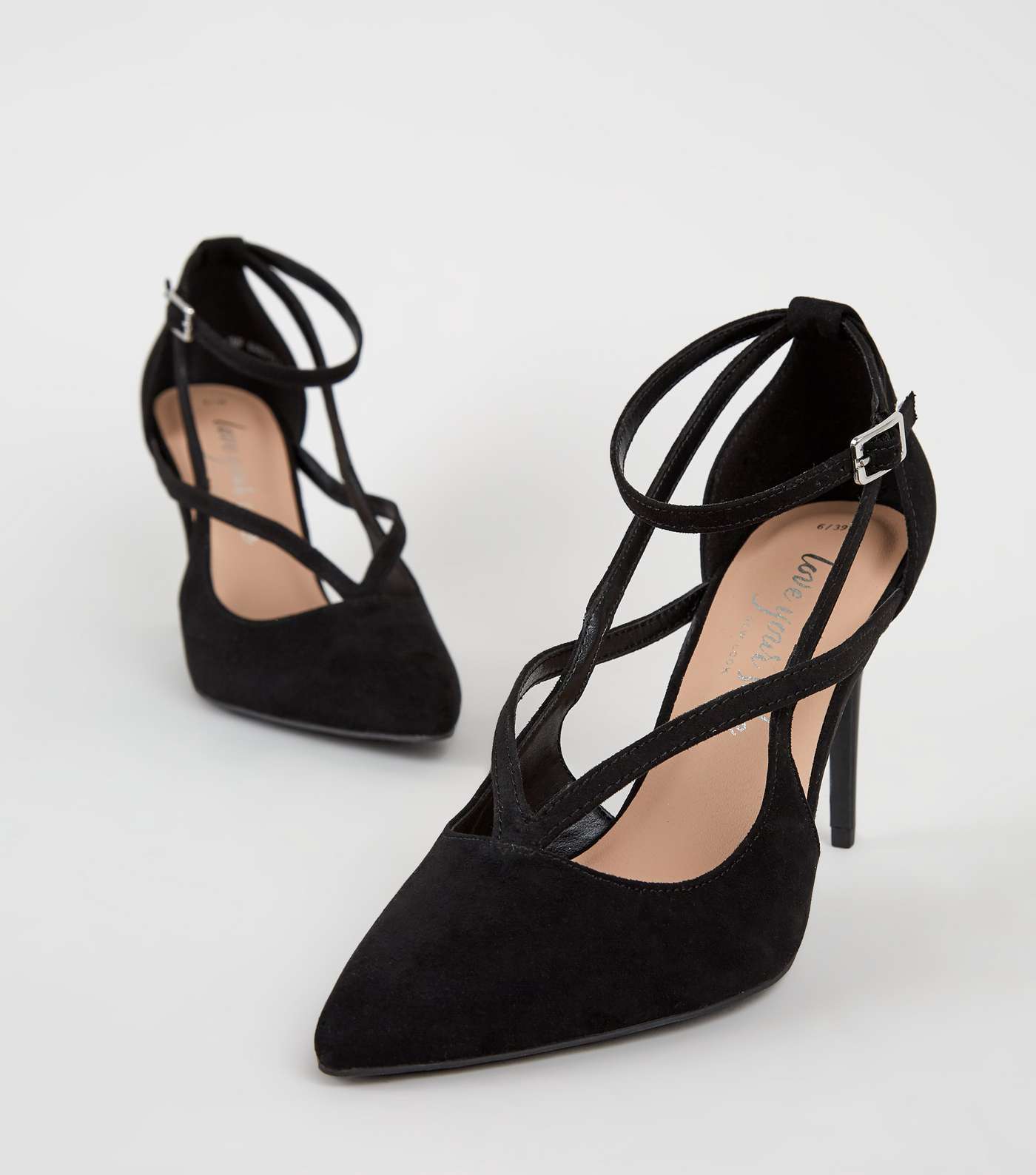 Black Suedette Strappy Stiletto Court Shoes Image 4
