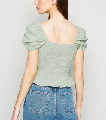 Pink Vanilla Mint Green Floral Puff Sleeve Peplum Top | New Look