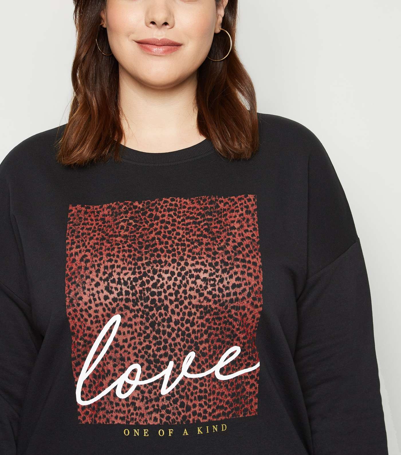 Curves Black Leopard Print Love Slogan Sweatshirt Image 5