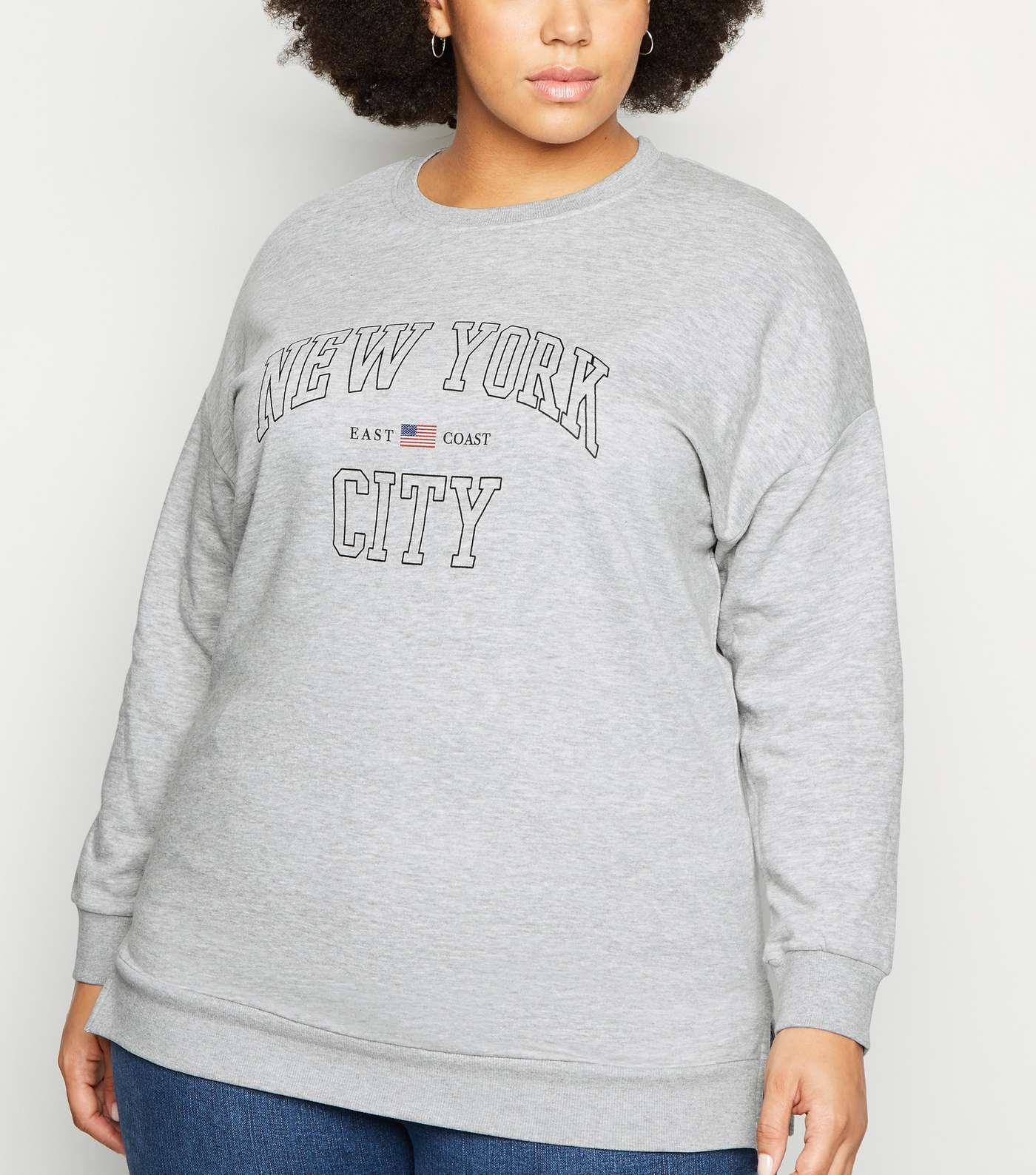 Curves Grey Marl Varsity Slogan Sweatshirt