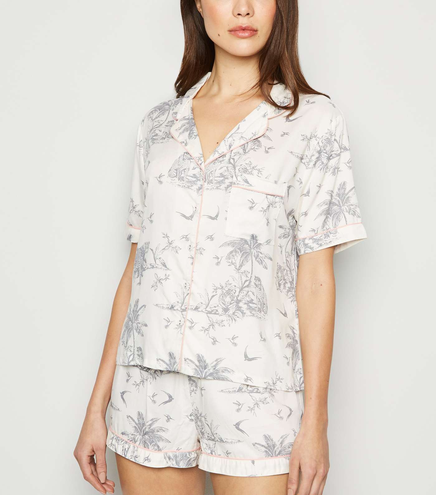 Off White Tropical Animal Print Pyjama Short Set
