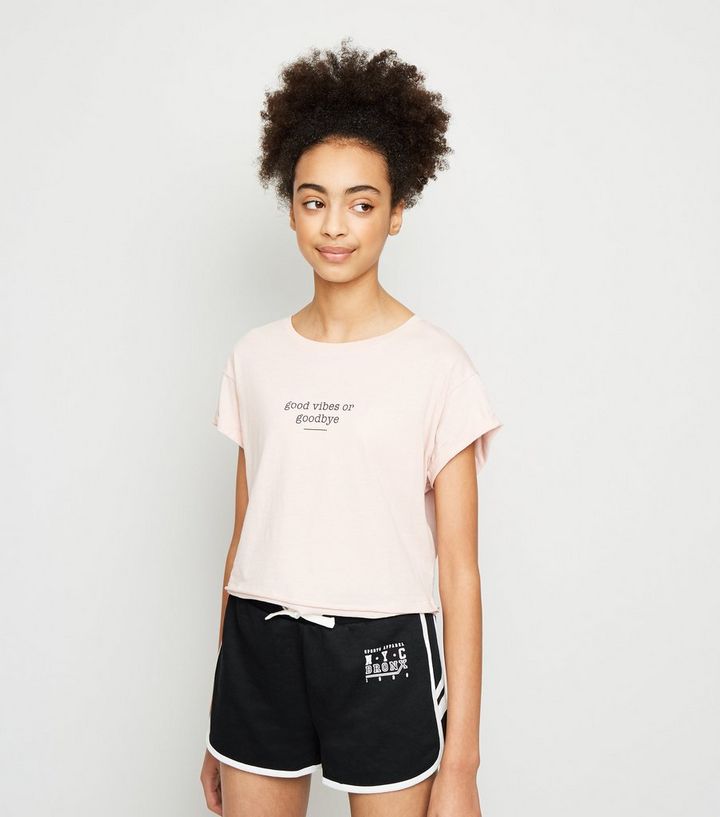 Girls Black Nyc Bronx Slogan Runner Shorts New Look