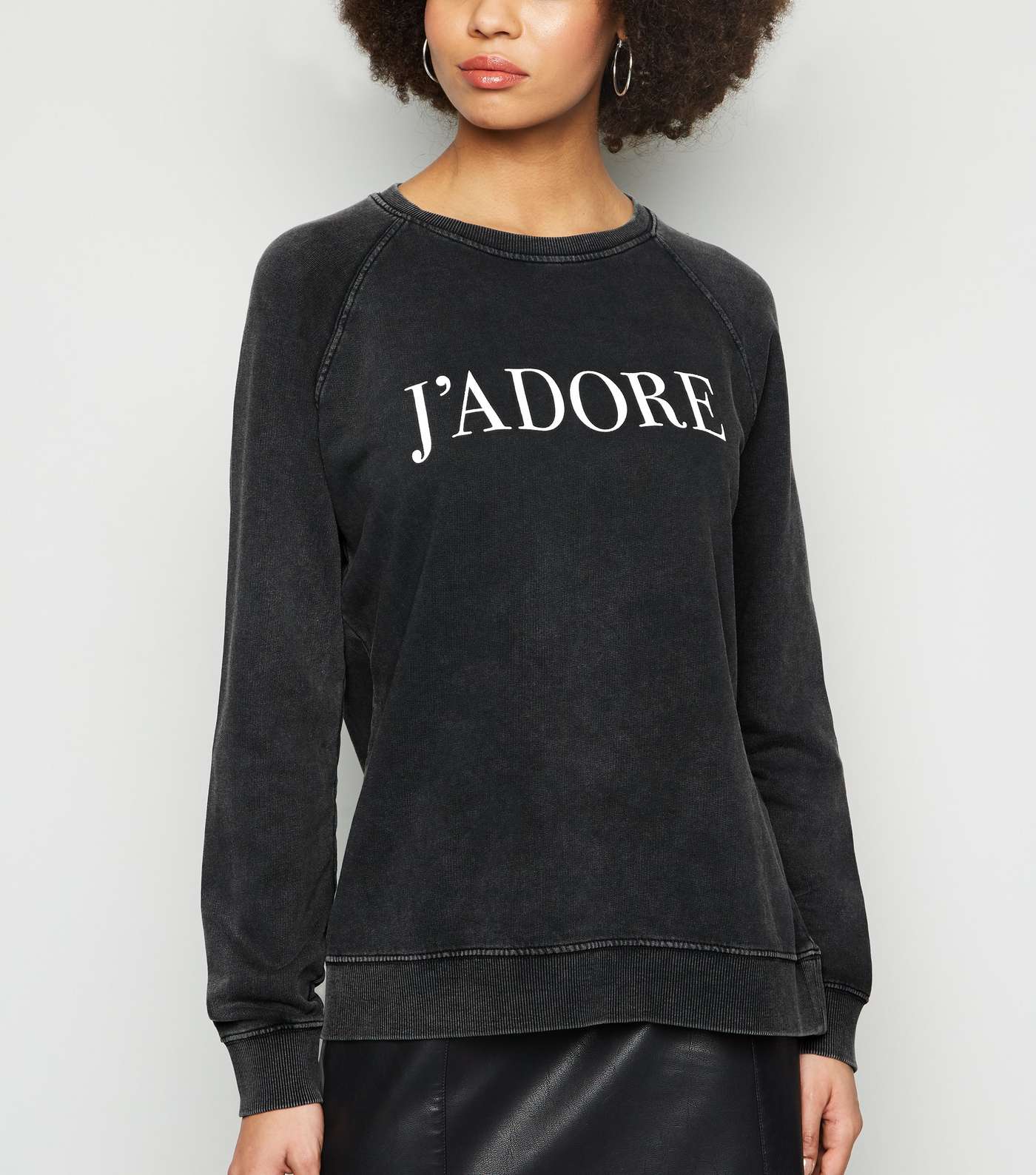 Dark Grey Acid Wash J'Adore Slogan Sweatshirt