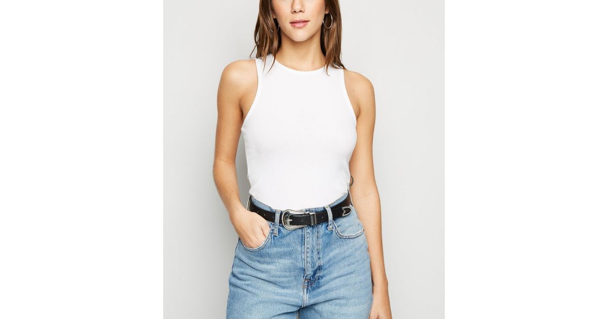 White Ribbed Vest New Look