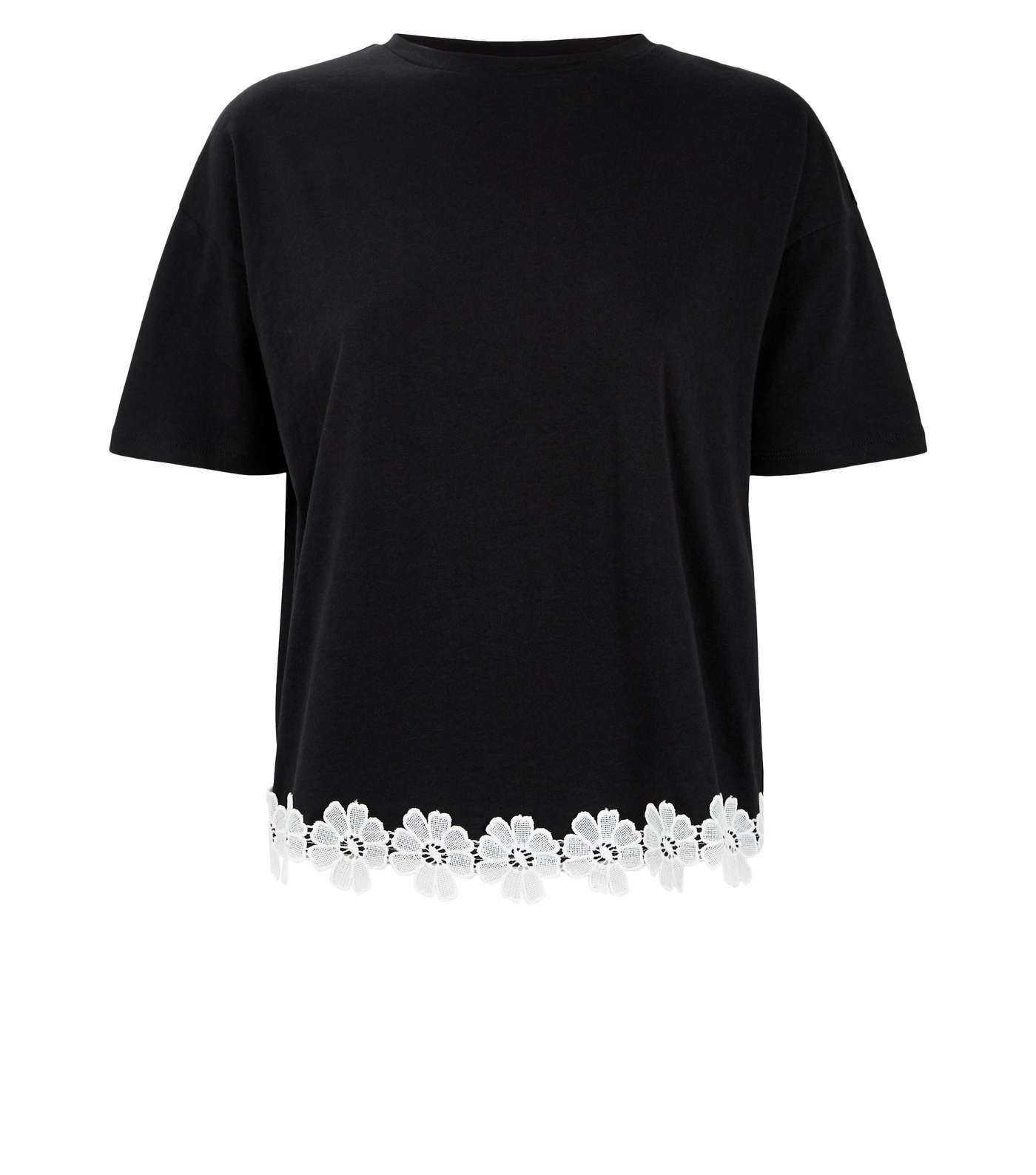 Black Floral Crochet Contrast Hem T-Shirt Image 4