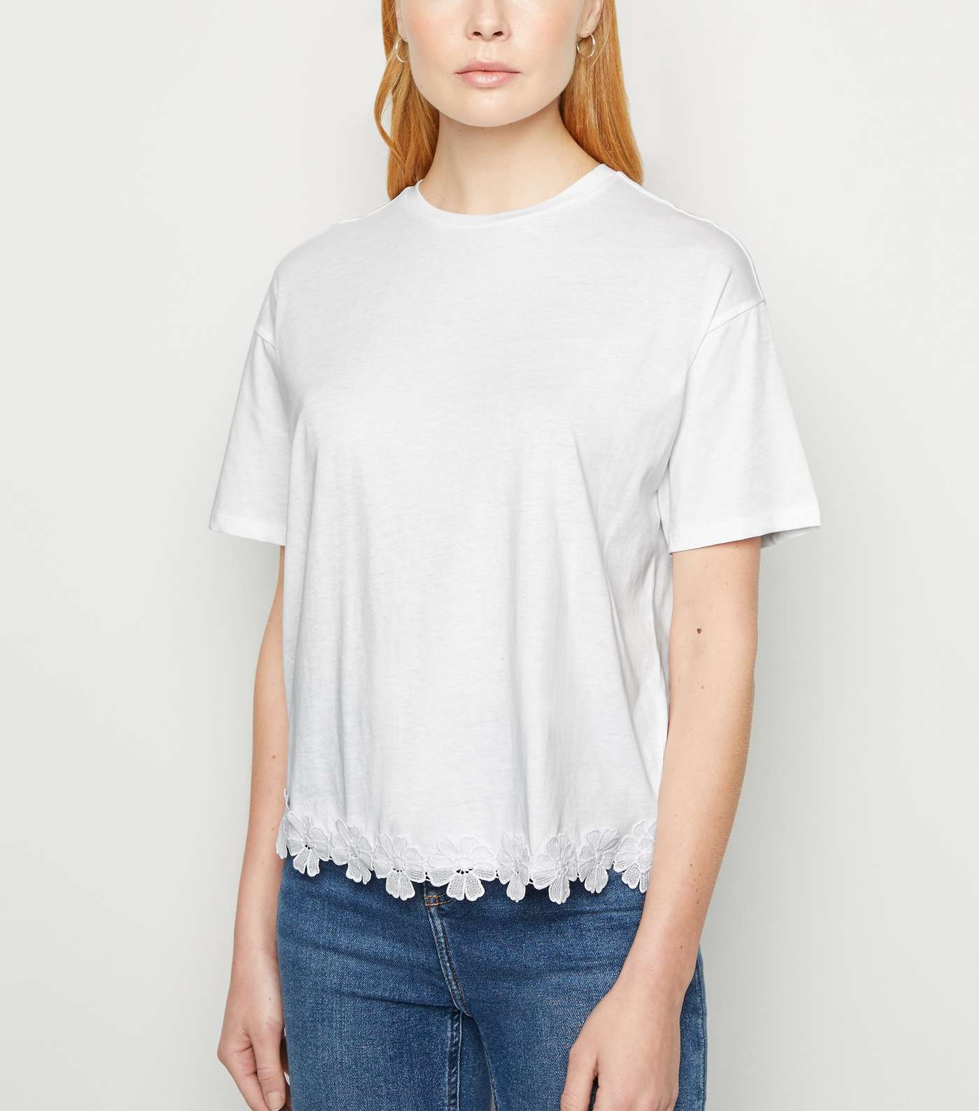 White Floral Crochet Hem T-Shirt