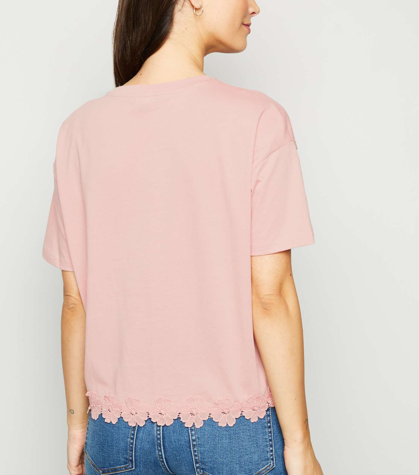 Pink Floral Crochet Hem T-Shirt Image 3