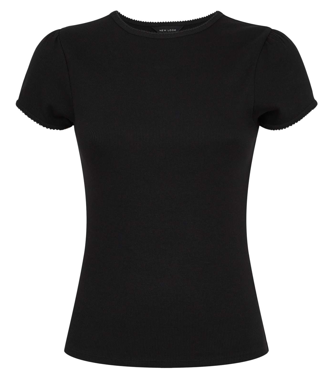 Black Ribbed Puff Sleeve T-Shirt Image 4
