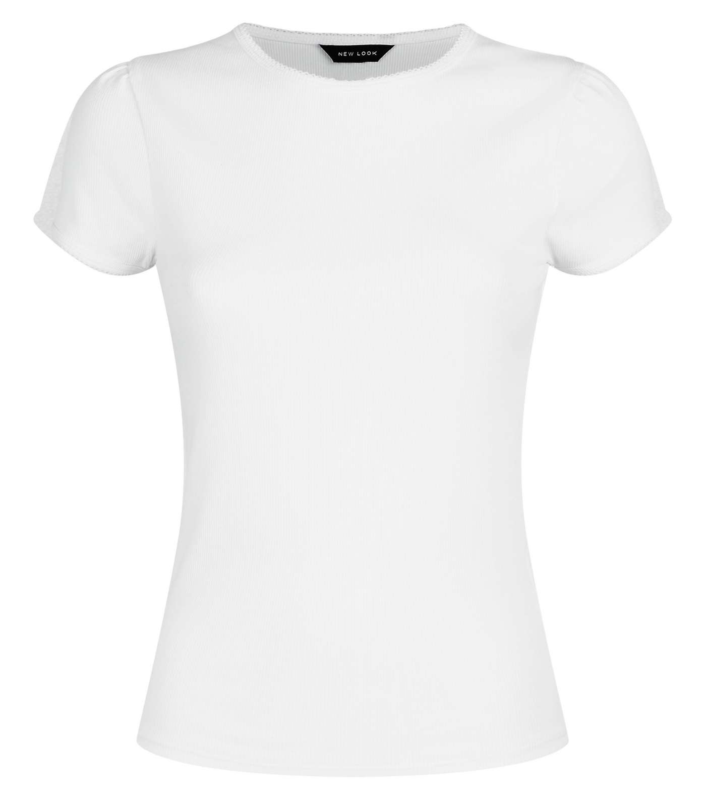 White Ribbed Puff Sleeve T-Shirt Image 4