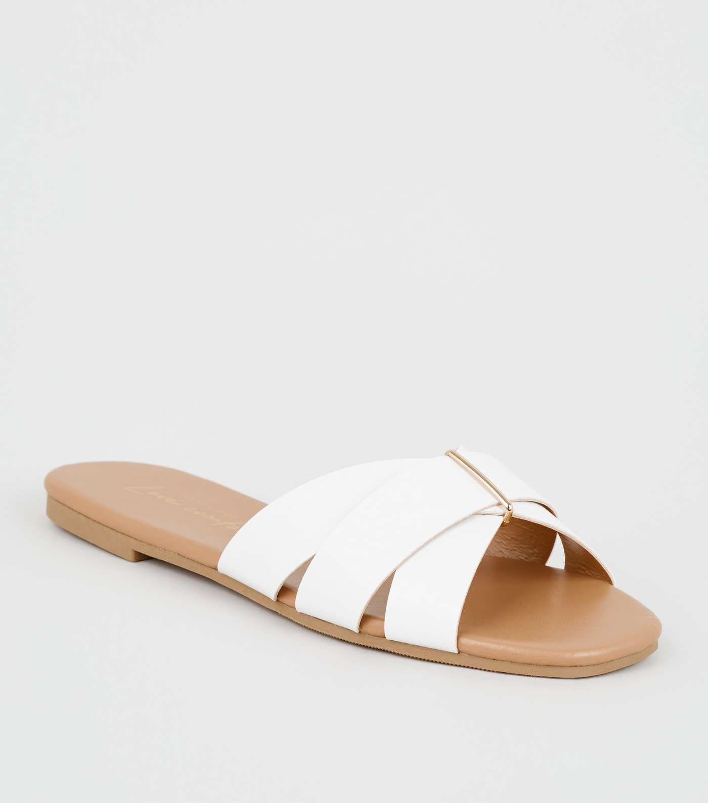 White Leather-Look Strappy Metal Trim Sliders