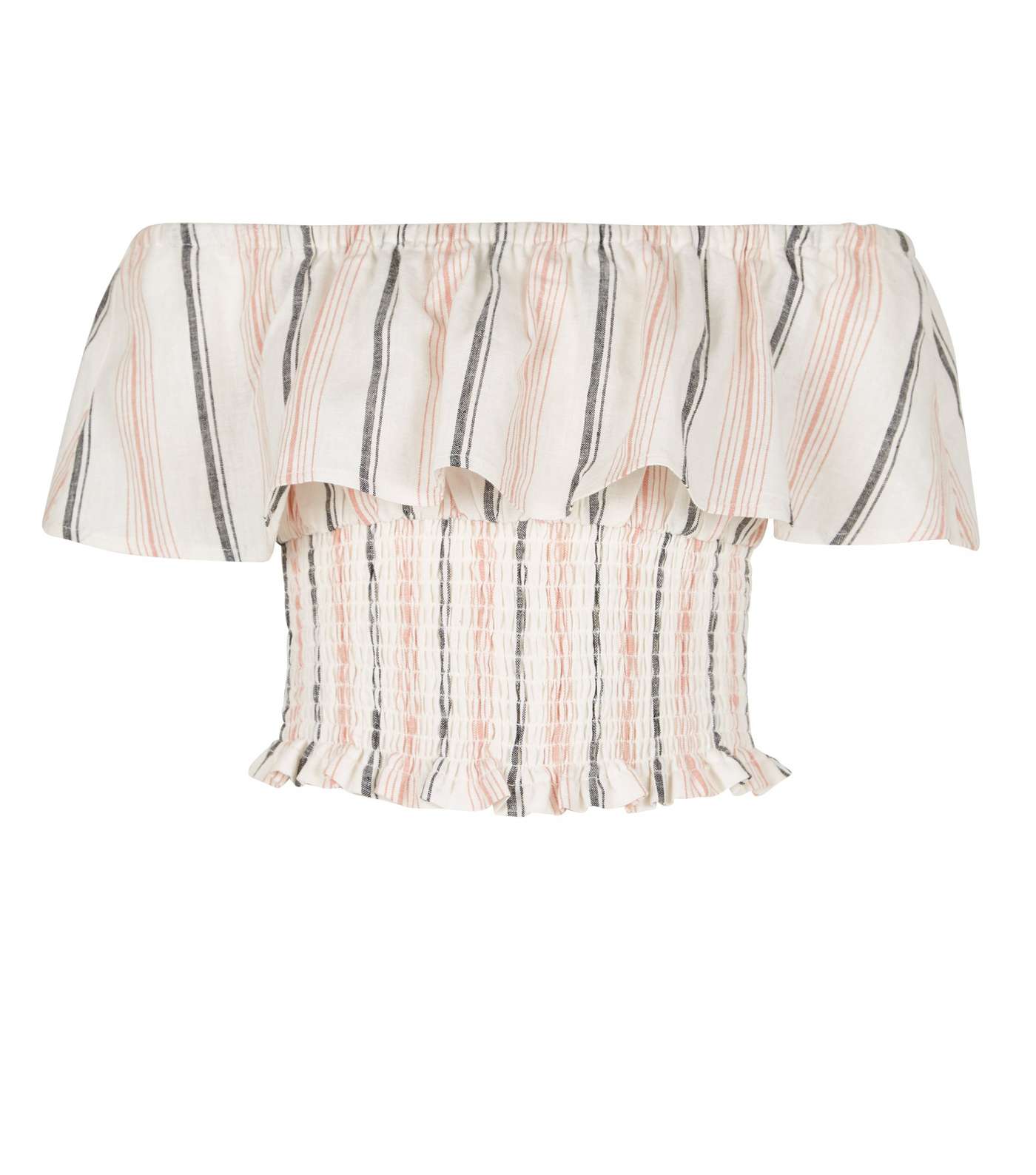 Girls Off White Stripe Shirred Linen Blend Top Image 4