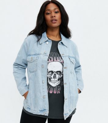 Curves Pale Blue Oversized Denim Jacket 