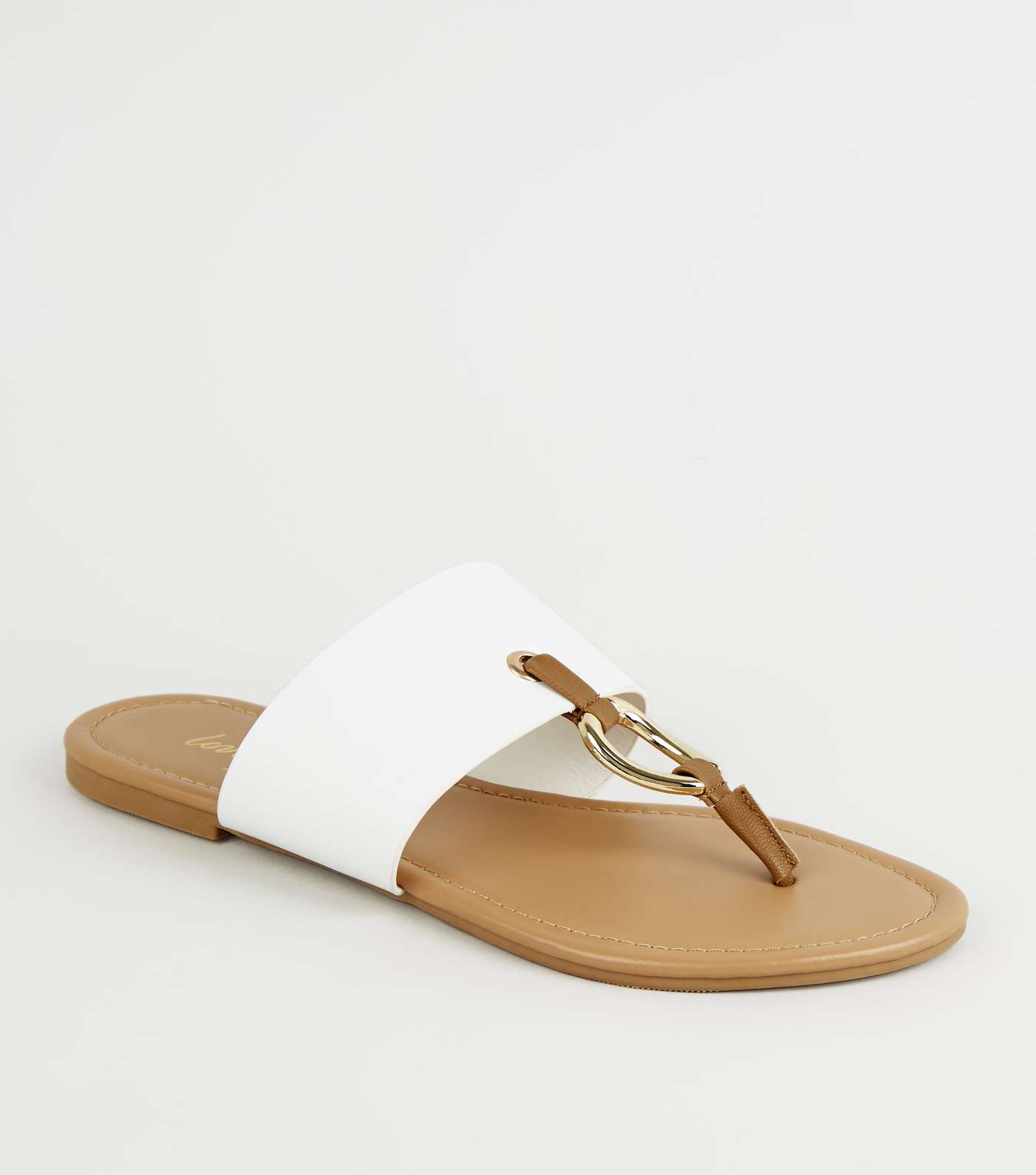 White Leather-Look Ring Strap Sandals