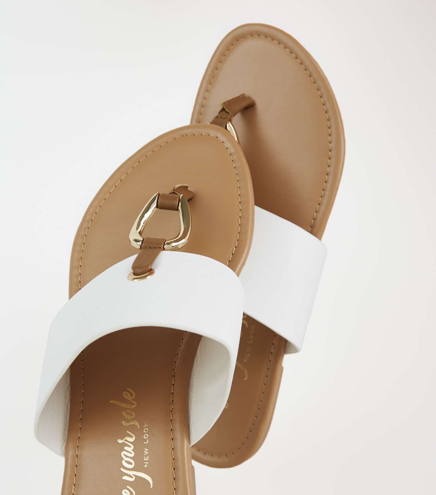 White Leather-Look Ring Strap Sandals Image 3