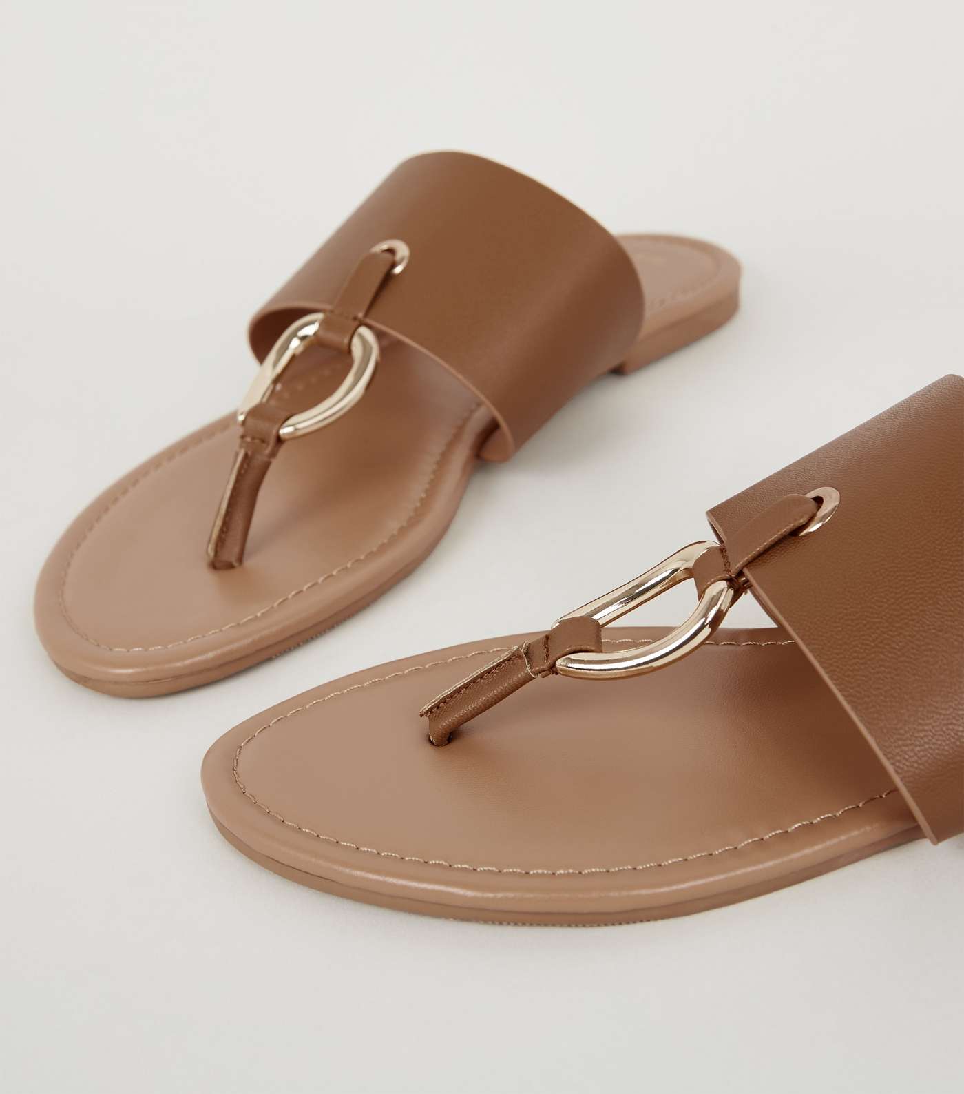 Tan Leather-Look Ring Strap Sandals Image 4