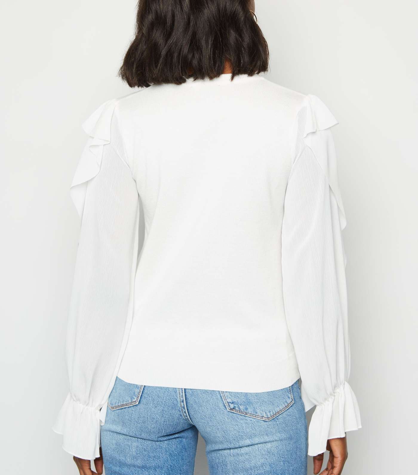 Off White Frill Sleeve Fine Knit Jumper Image 3