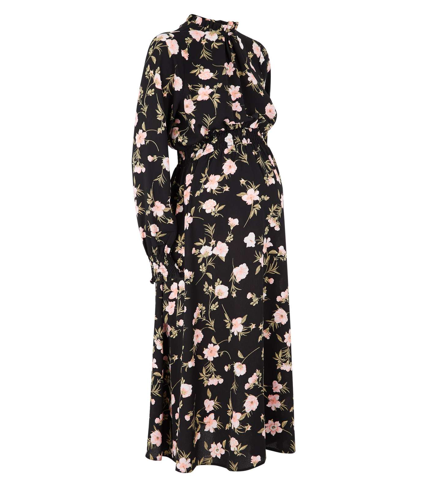 Maternity Black Floral Shirred Midi Dress Image 4