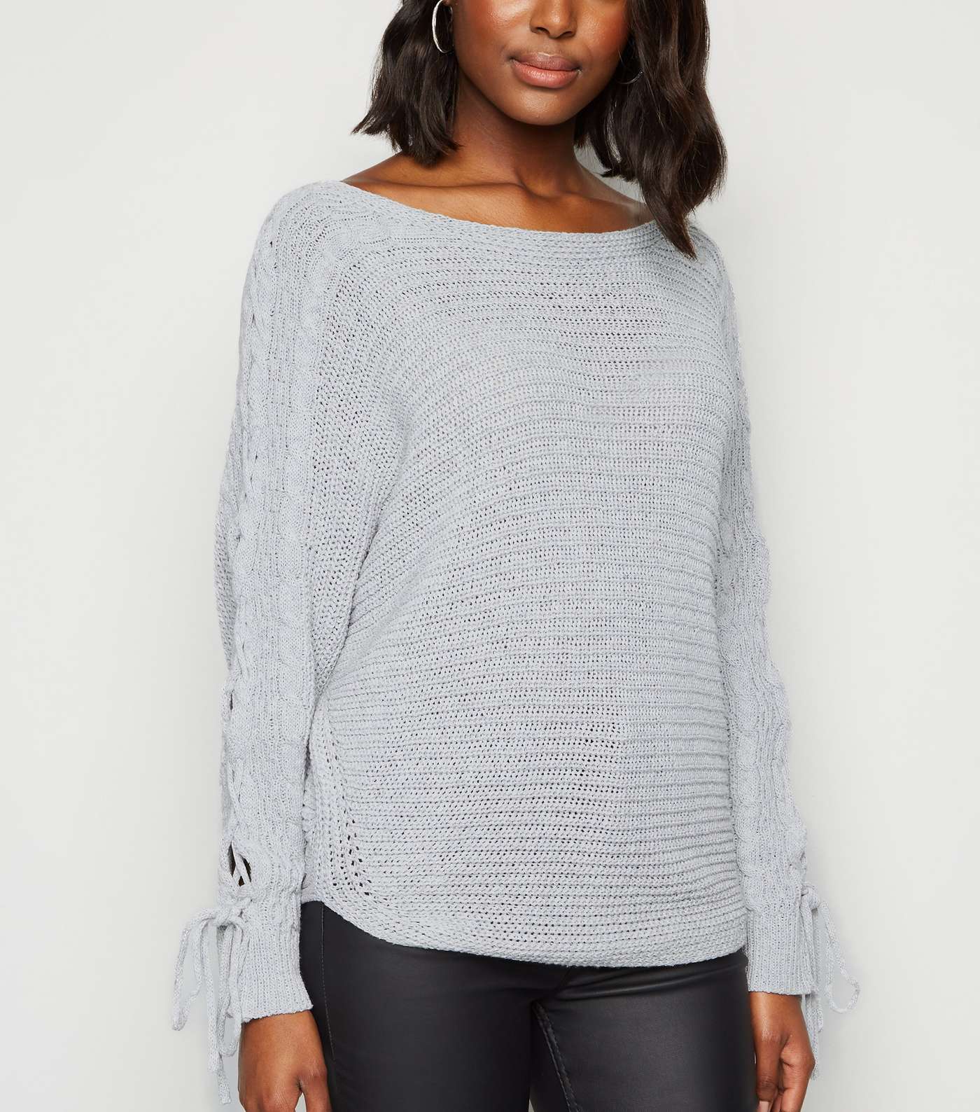 Cameo Rose Grey Lace Up Sleeve Jumper 