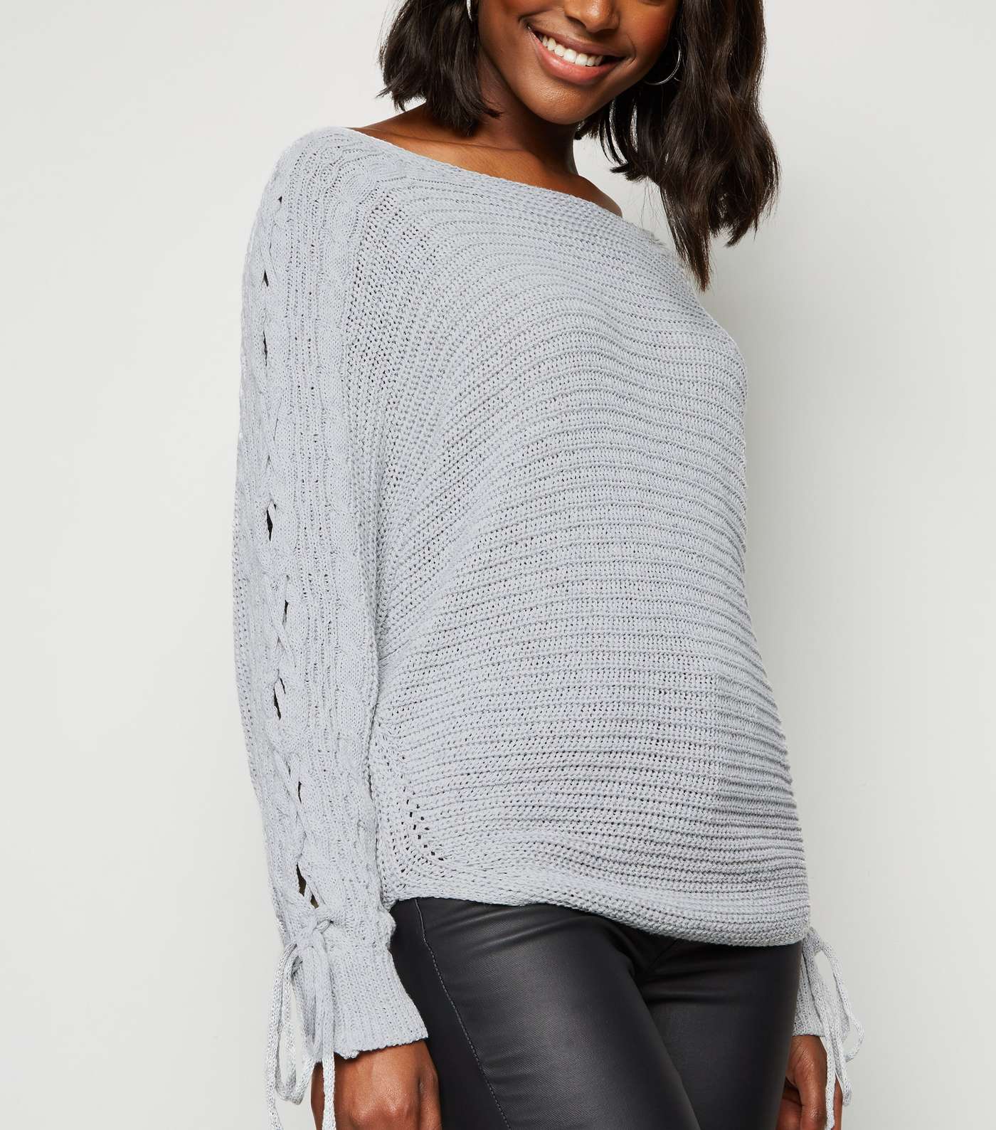 Cameo Rose Grey Lace Up Sleeve Jumper  Image 5