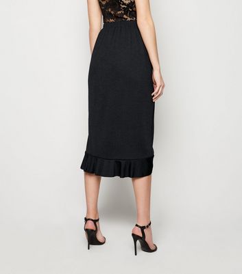 Image of Mela Black Ruffle Trim Midi Skirt New Look