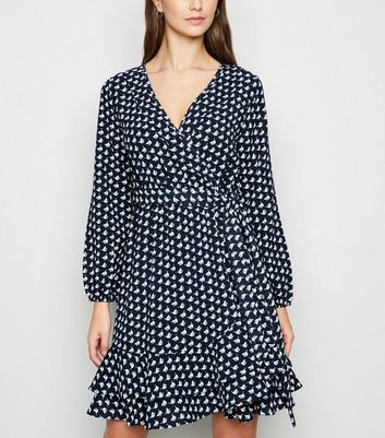 blue ruffle wrap dress