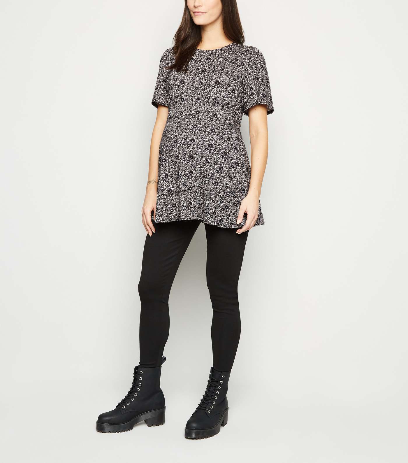 Maternity Black Jersey Ditsy Floral Top Image 2