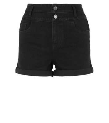 petite black denim shorts