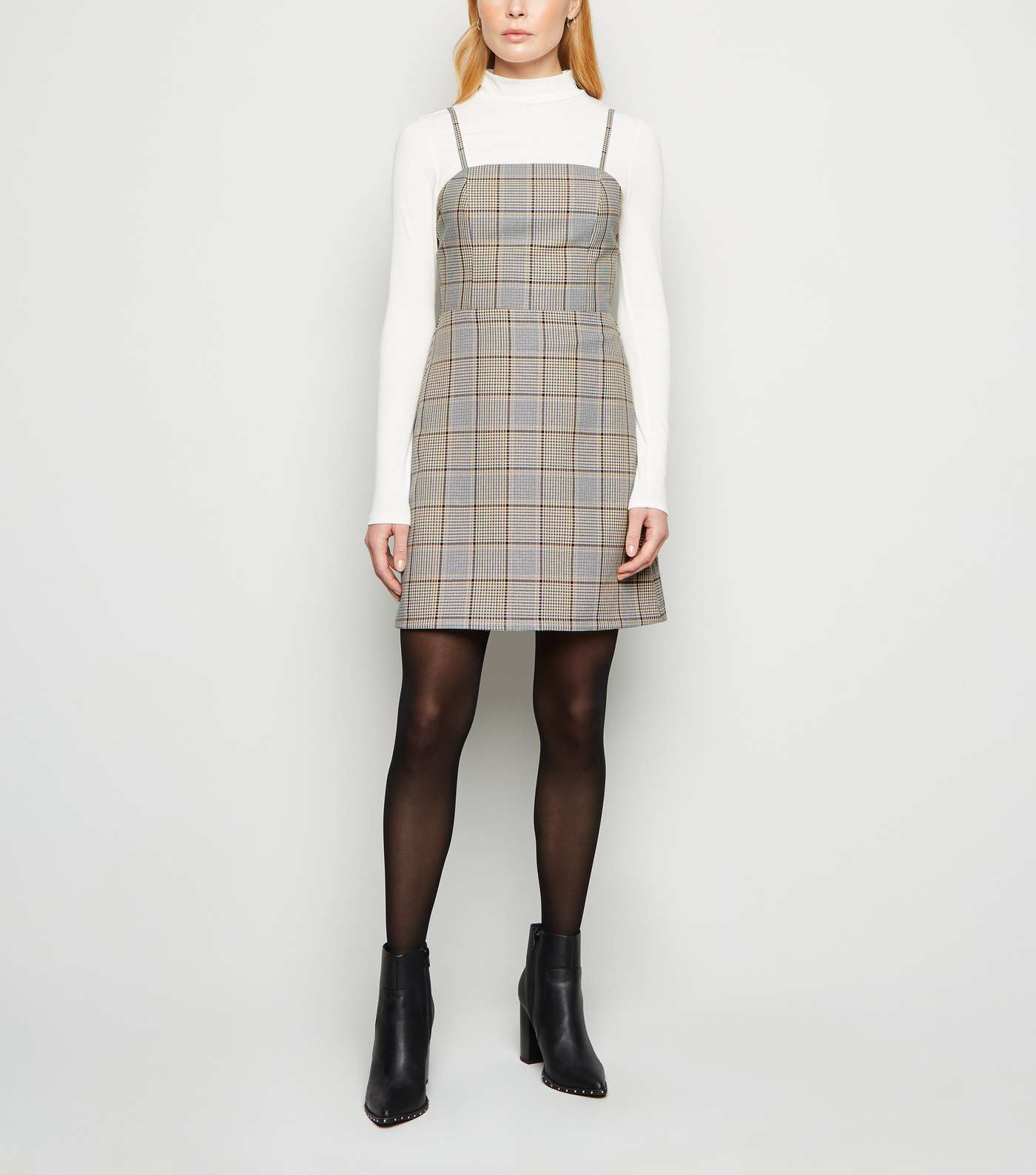 Off White Check Strappy Pinafore Dress Image 2