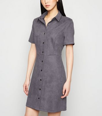 grey button down dress