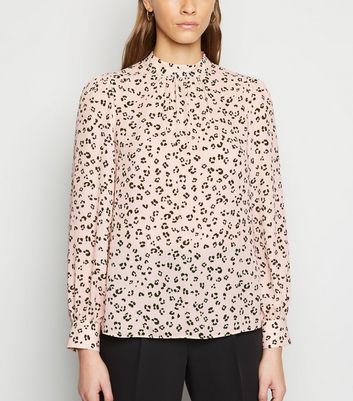 Pink Leopard Print High Neck Blouse New Look