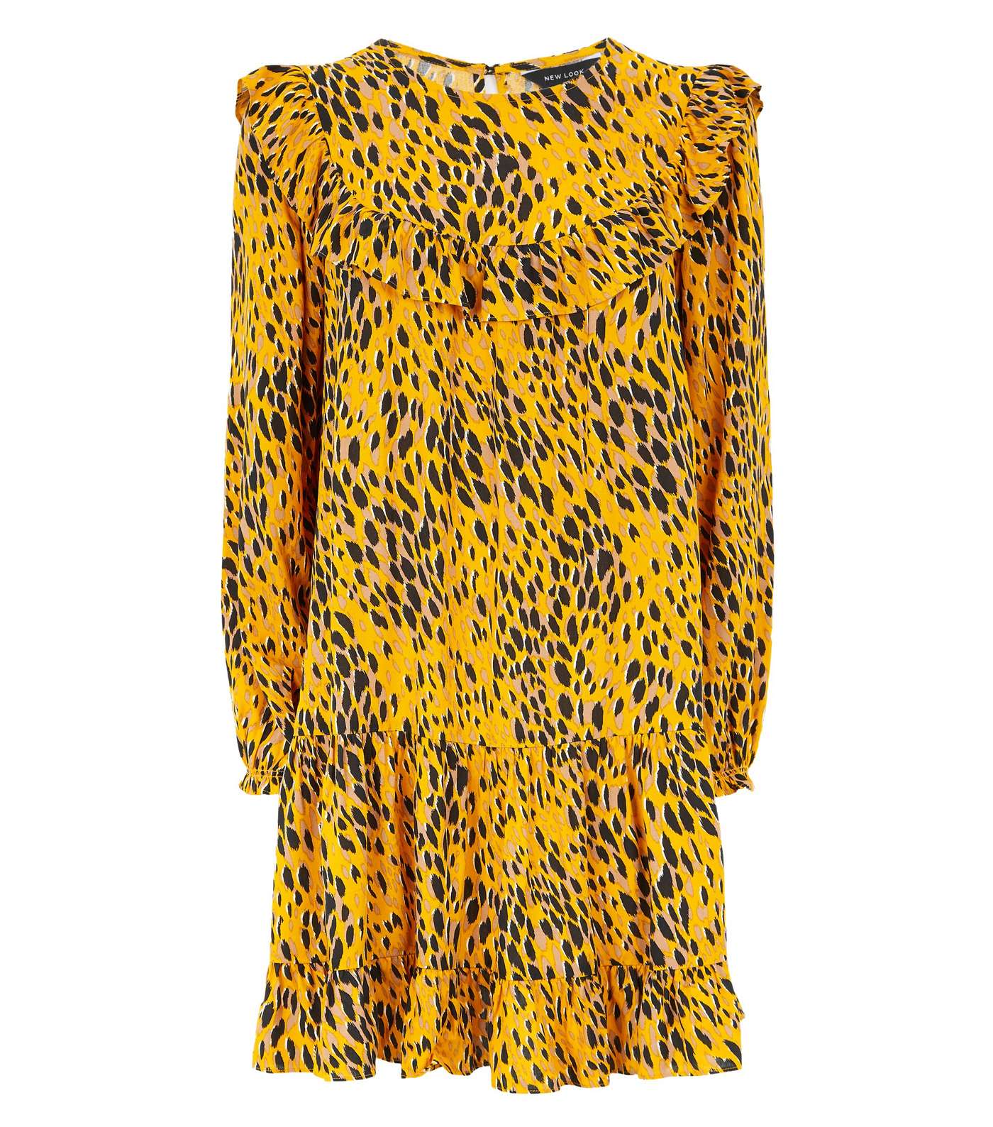 Yellow Animal Print Tiered Hem Smock Dress Image 4