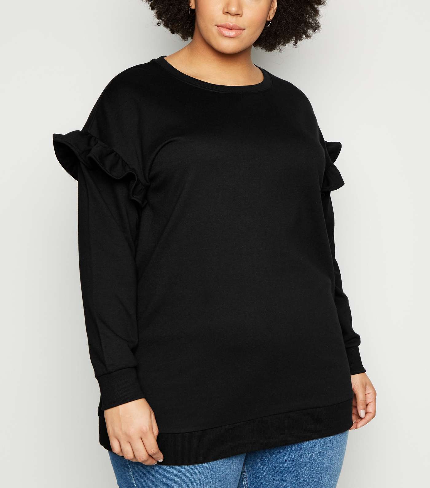 Curves Black Frill Sleeve Sweatshirt