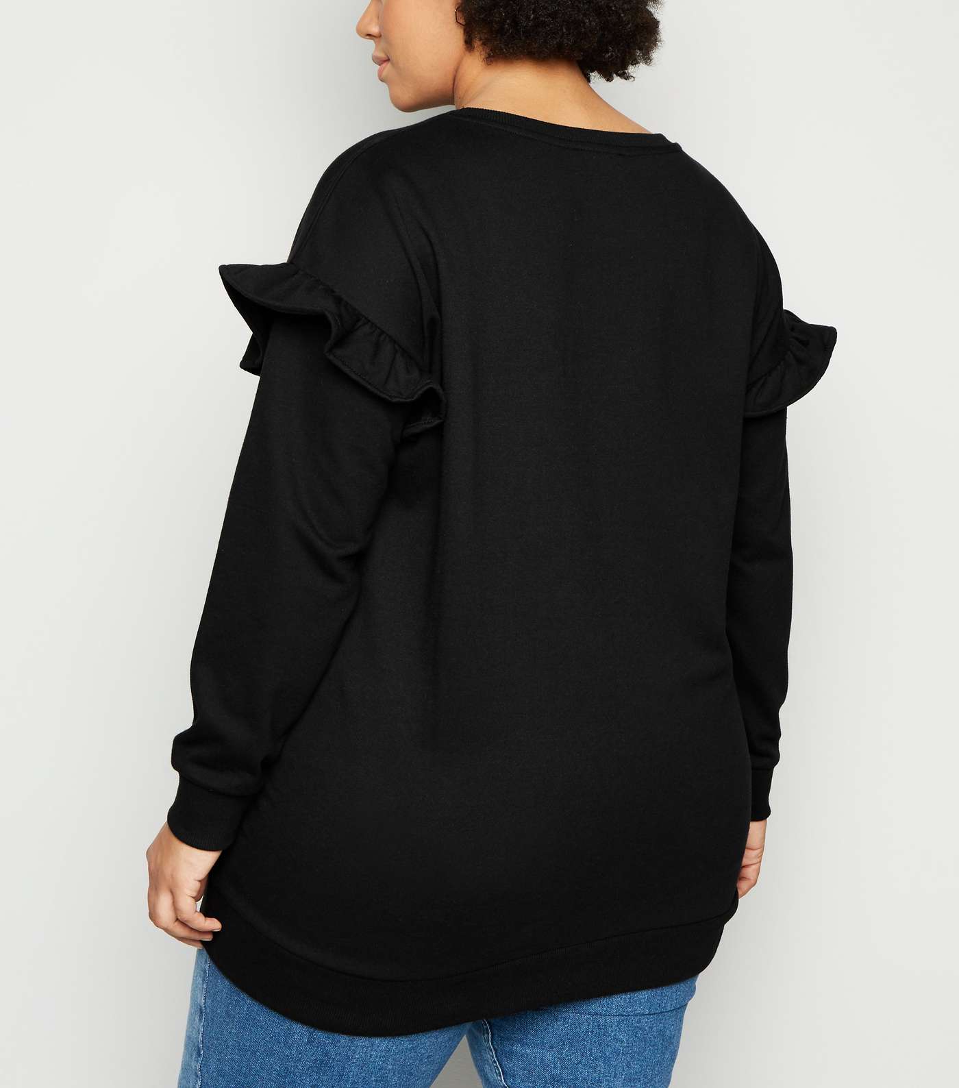 Curves Black Frill Sleeve Sweatshirt Image 3